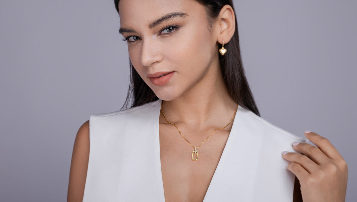 Geo Moissanite Oval Link Pendant Necklace in Gold-Tone Sterling Silver