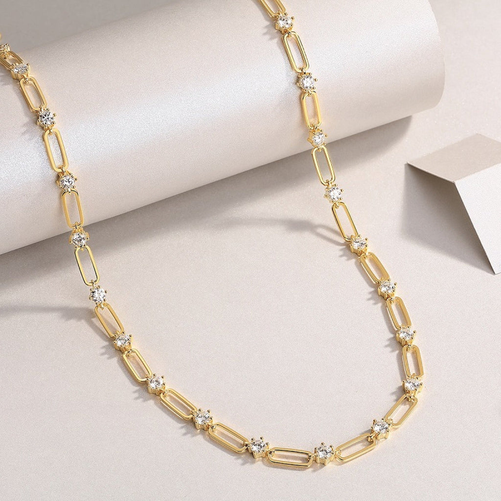 Sunward Moissanite Paperclip Chain Necklace in Gold-Tone Sterling Silver