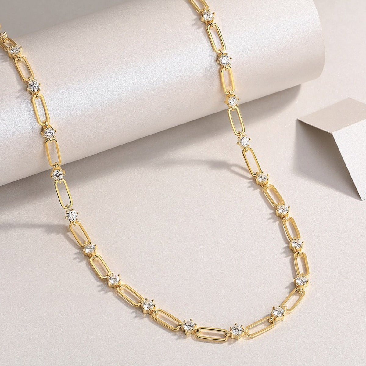 Sunward Moissanite Paperclip Chain Necklace in Gold-Tone Sterling Silver