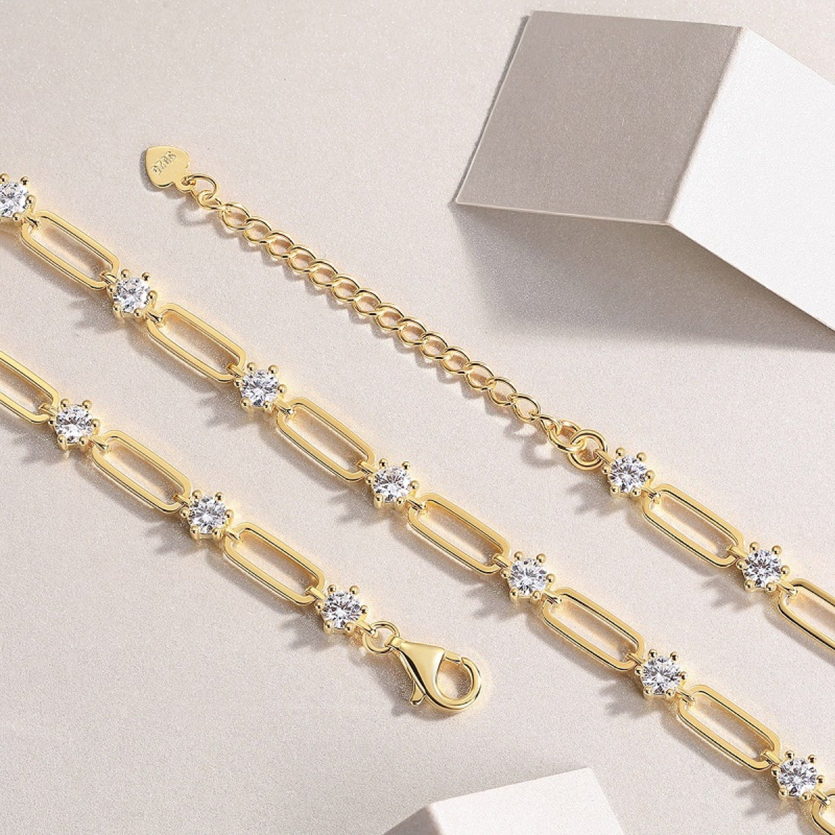 Sunward Moissanite Paperclip Chain Necklace in Gold-Tone Sterling Silver