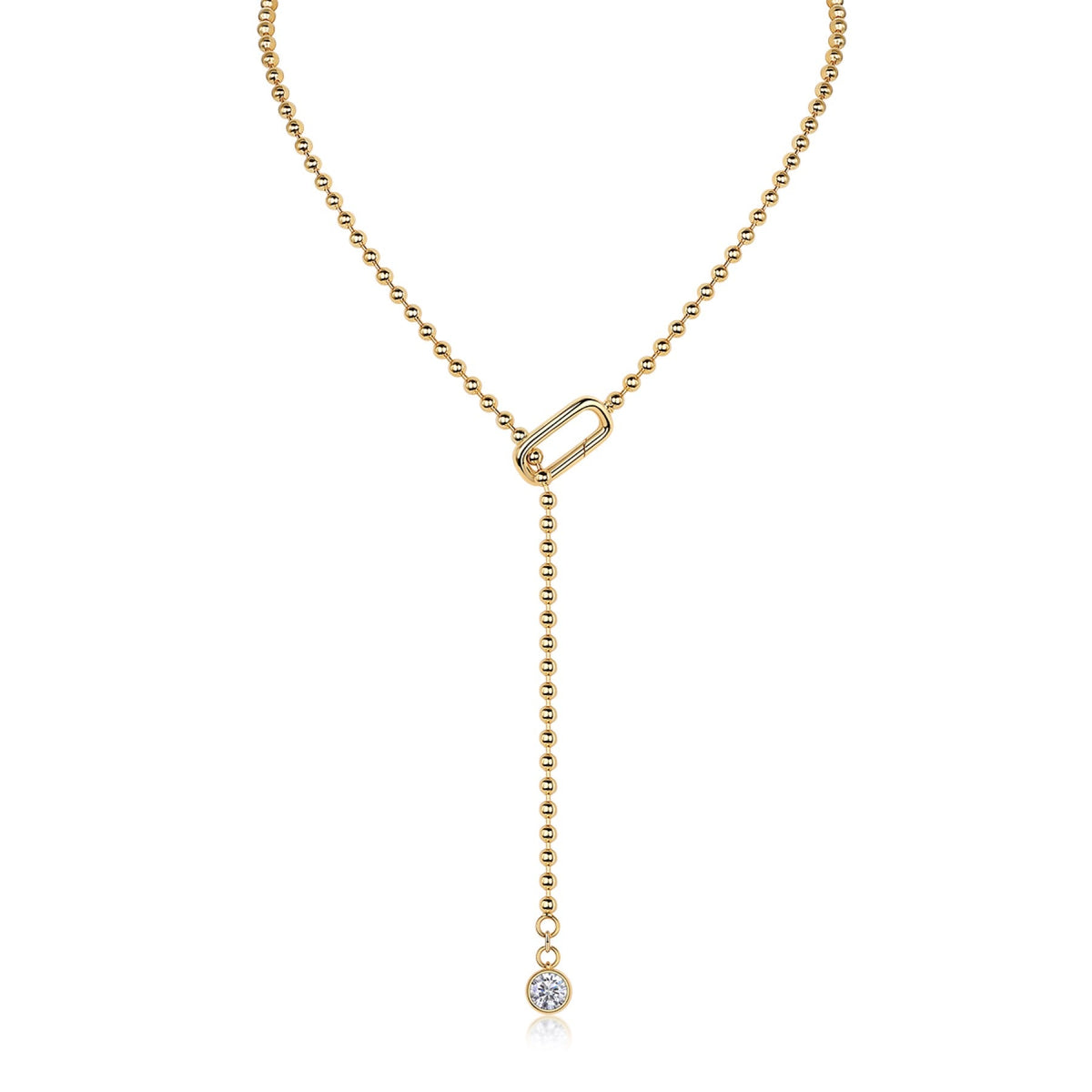Fringe 1 Carat Moissanite Beaded Lariat Necklace in Gold-Tone Sterling Silver
