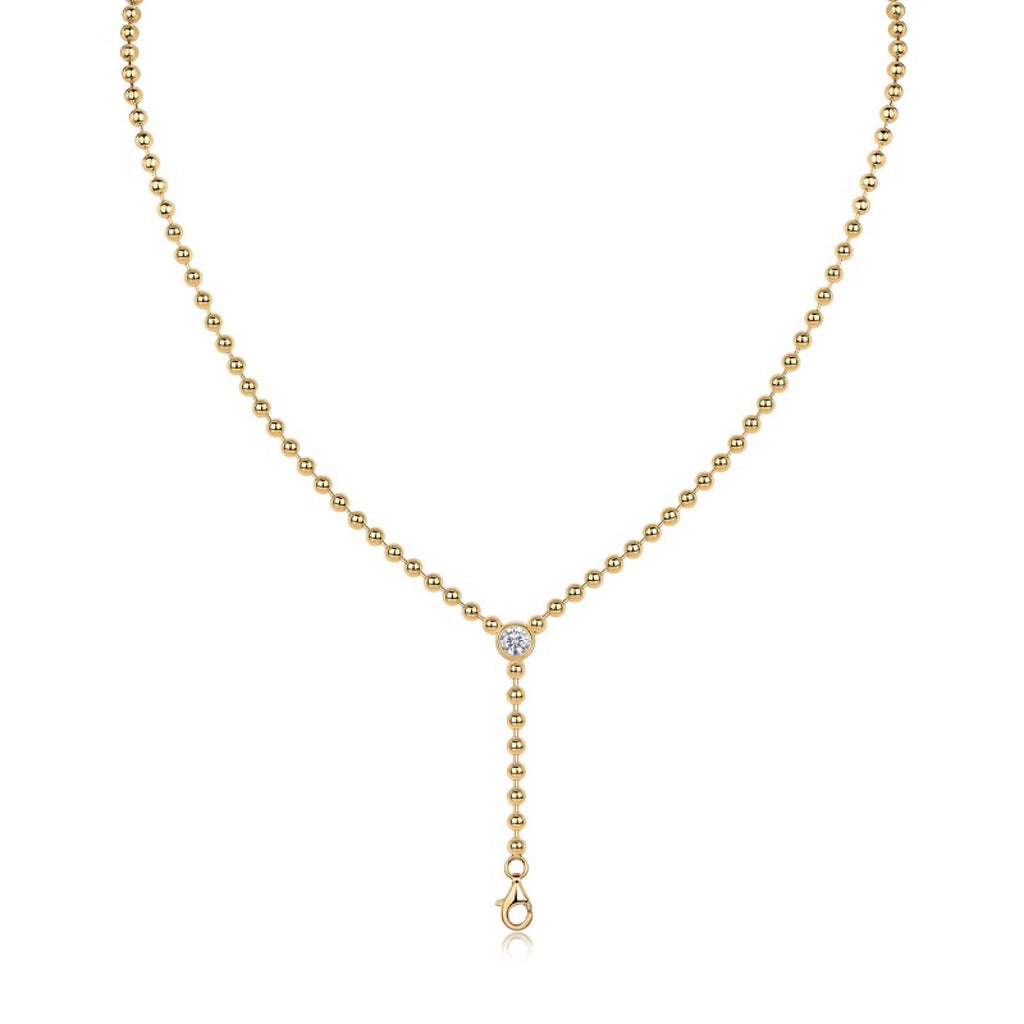 Interlace Moissanite Beaded Lariat Necklace in Gold-Tone Sterling Silver