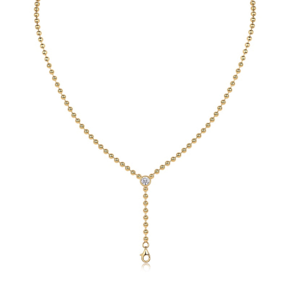 Interlace Moissanite Beaded Lariat Necklace in Gold-Tone Sterling Silver
