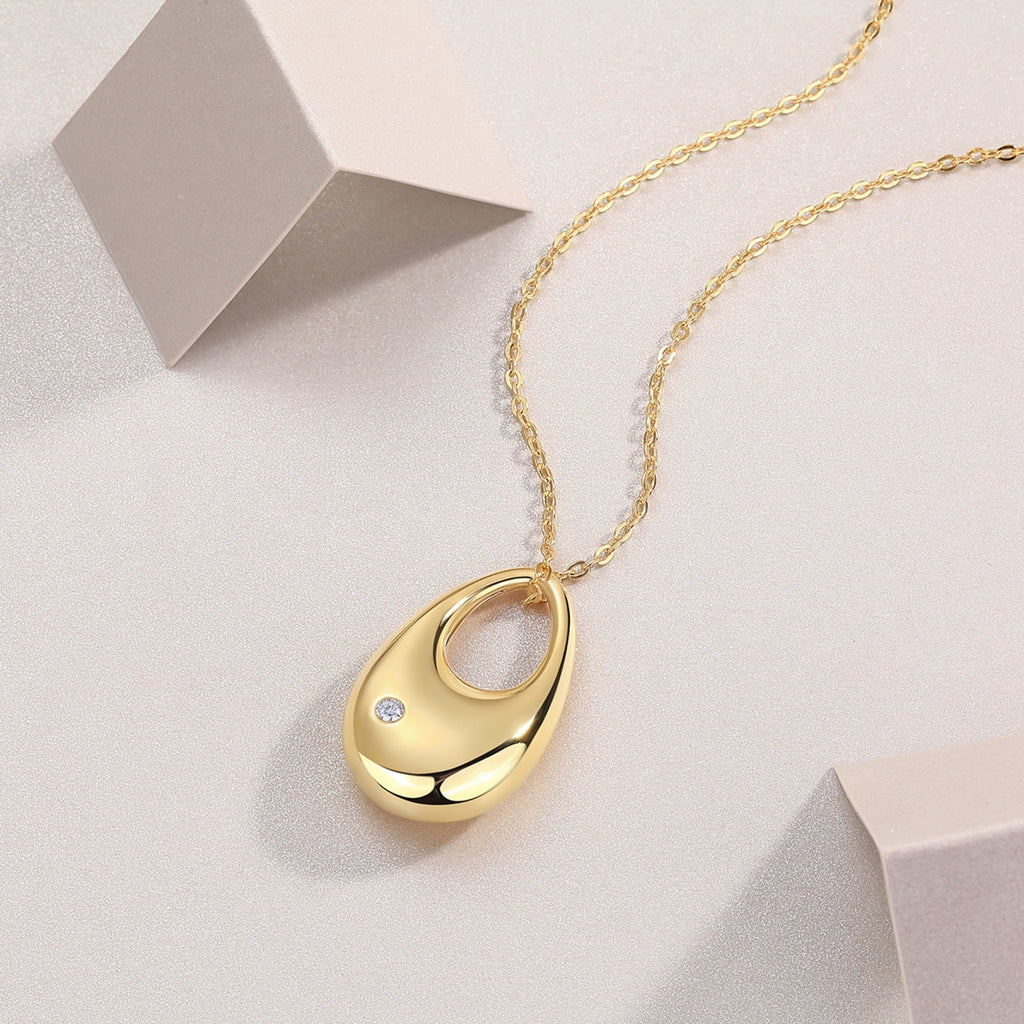 Dusk Moissanite Dome Teardrop Pendant Necklace in Gold-Tone Sterling Silver
