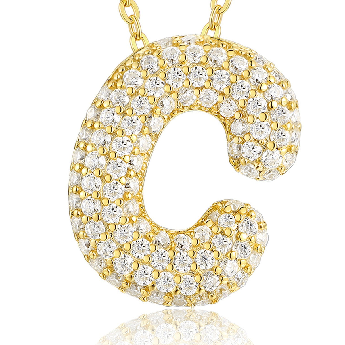 Initial C Moissanite Bubble Pendant Necklace in Gold-Tone Sterling Silver