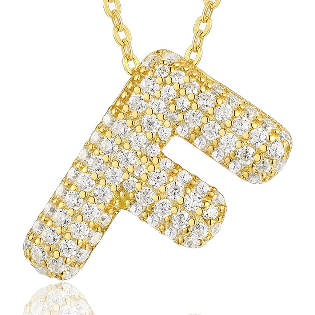Initial F Moissanite Bubble Pendant Necklace in Gold-Tone Sterling Silver
