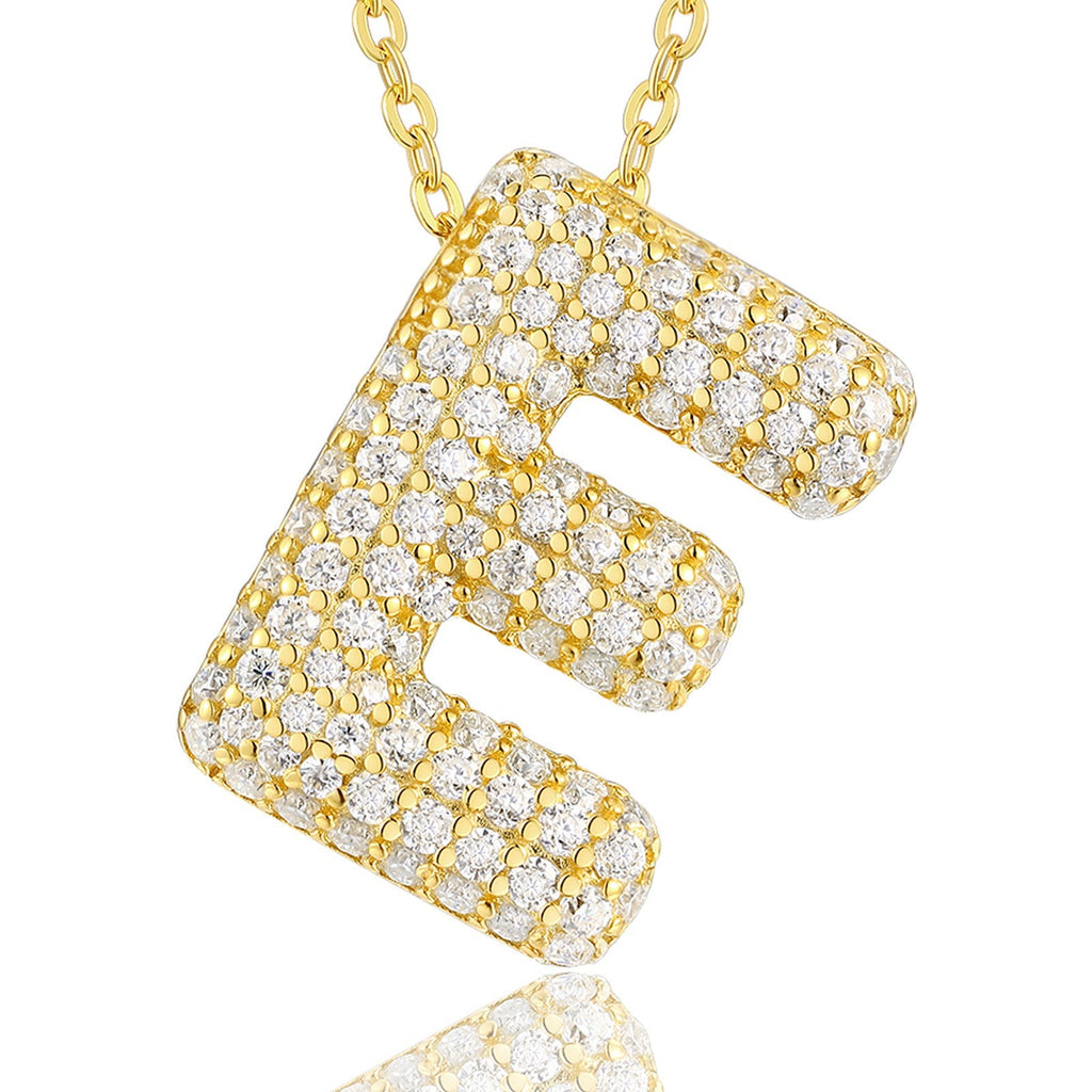 Initial E Moissanite Bubble Pendant Necklace in Gold-Tone Sterling Silver
