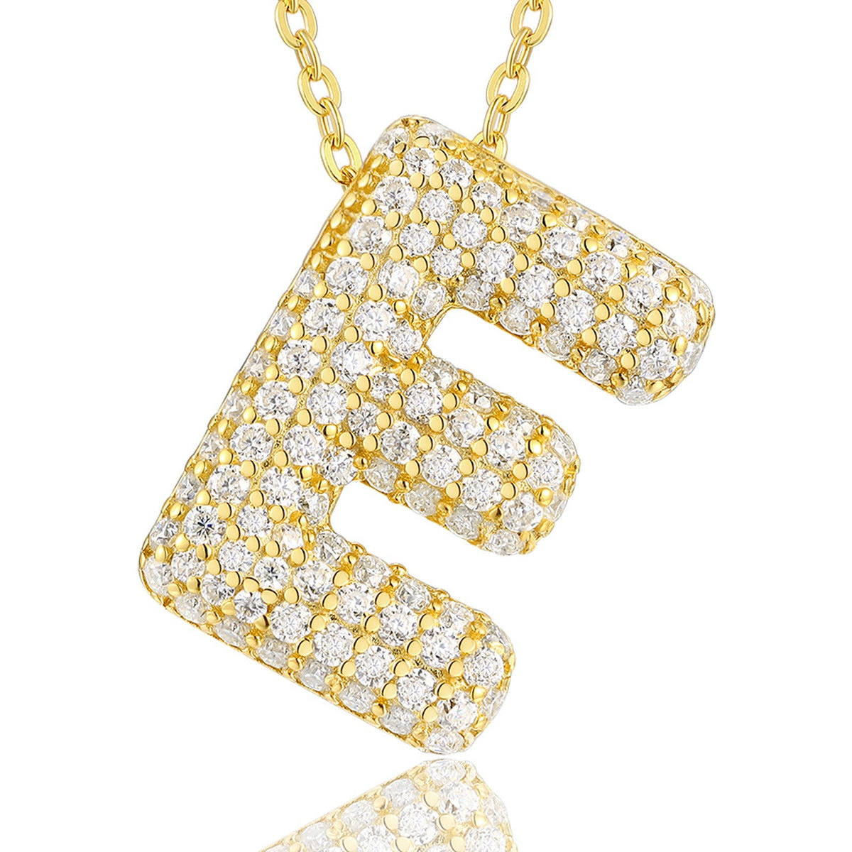 Initial E Moissanite Bubble Pendant Necklace in Gold-Tone Sterling Silver