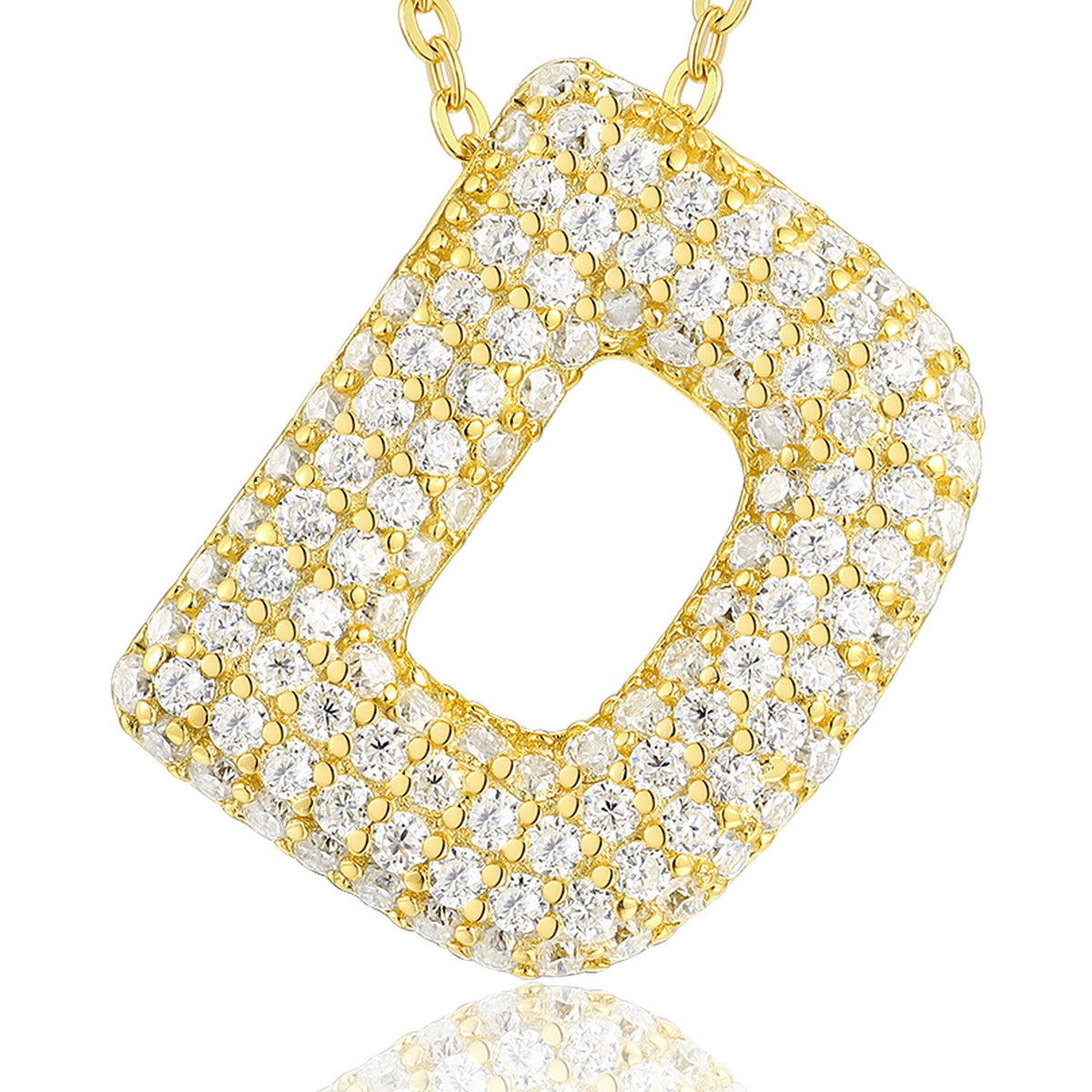Initial D Moissanite Bubble Pendant Necklace in Gold-Tone Sterling Silver