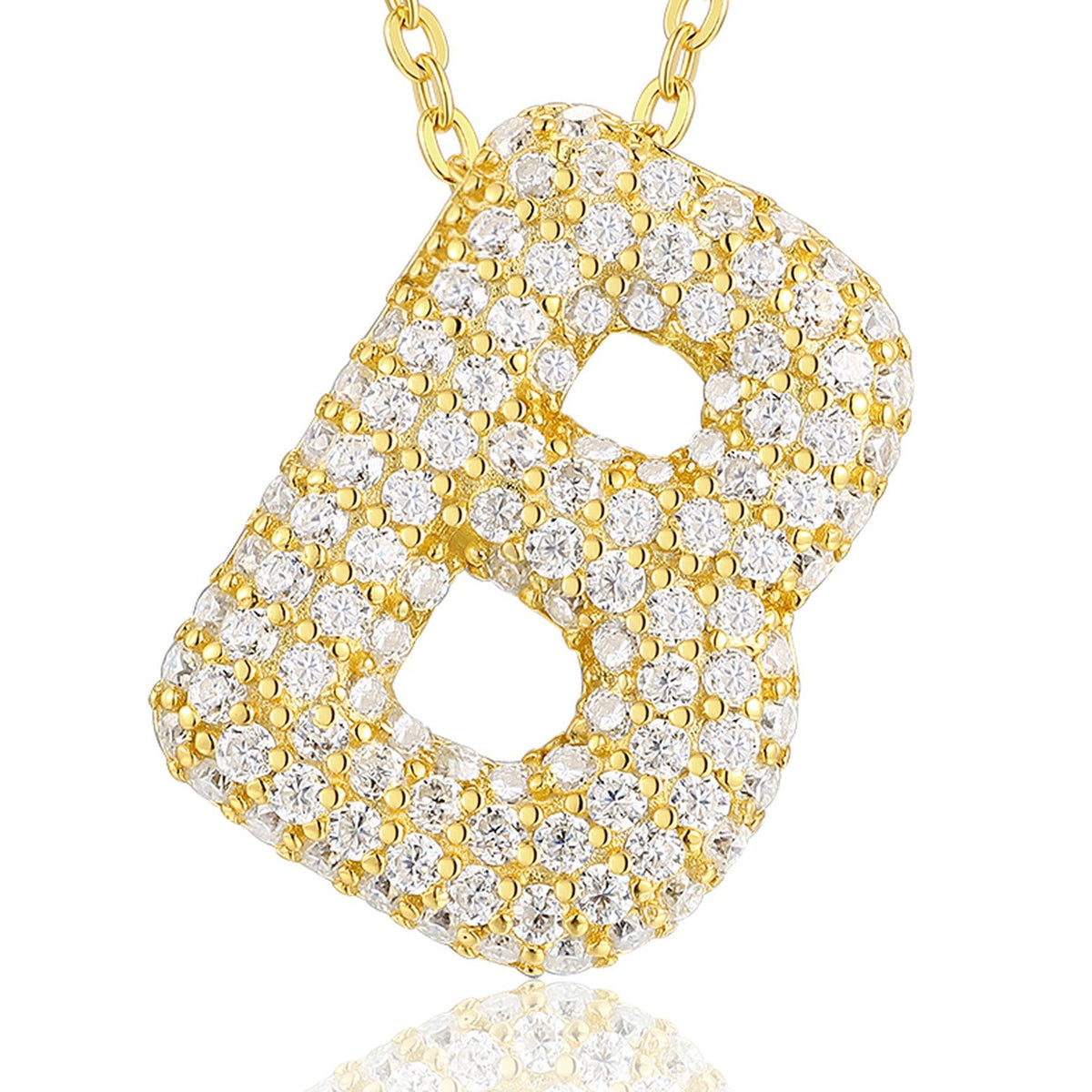 Initial B Moissanite Bubble Pendant Necklace in Gold-Tone Sterling Silver