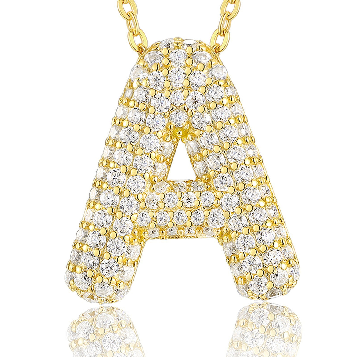 Initial A Moissanite Bubble Pendant Necklace in Gold-Tone Sterling Silver
