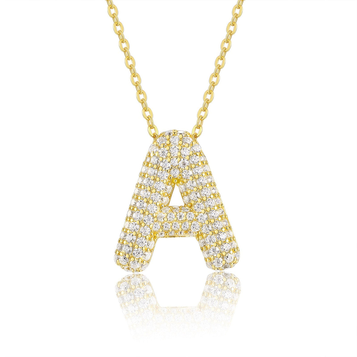 Initial A Moissanite Bubble Pendant Necklace in Gold-Tone Sterling Silver