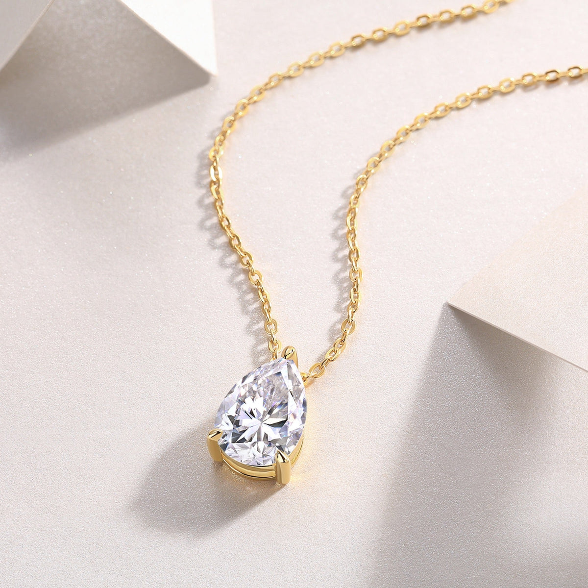 Moonrain Moissanite Pear Pendant Necklace in Sterling Silver