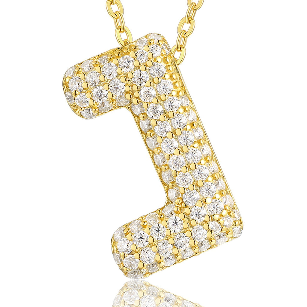 Initial J Moissanite Bubble Pendant Necklace in Gold-Tone Sterling Silver