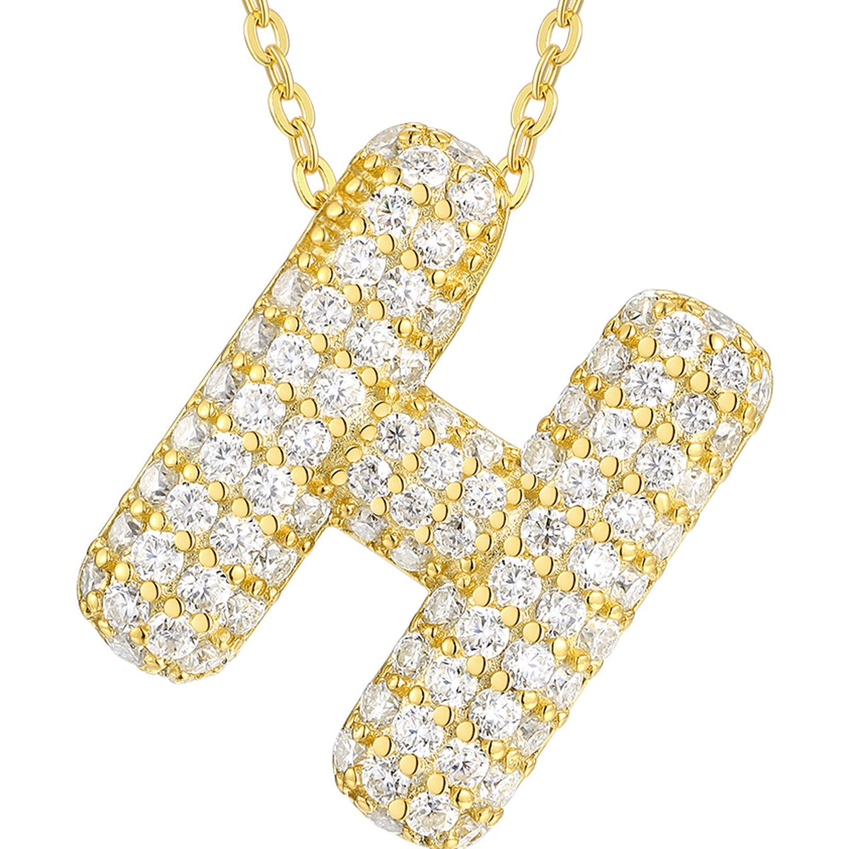 Initial H Moissanite Bubble Pendant Necklace in Gold-Tone Sterling Silver