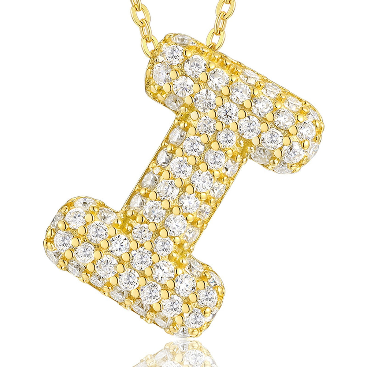 Initial I Moissanite Bubble Pendant Necklace in Gold-Tone Sterling Silver