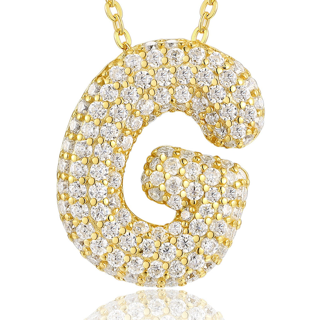 Initial G Moissanite Bubble Pendant Necklace in Gold-Tone Sterling Silver