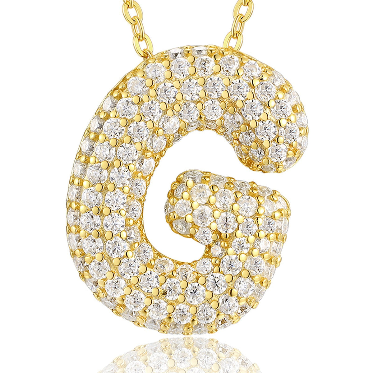 Initial G Moissanite Bubble Pendant Necklace in Gold-Tone Sterling Silver