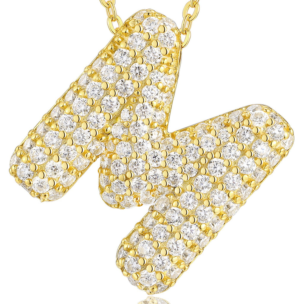 Initial M Moissanite Bubble Pendant Necklace in Gold-Tone Sterling Silver