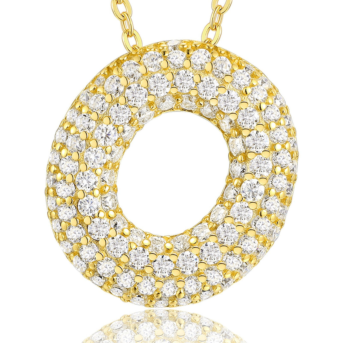 Initial O Moissanite Bubble Pendant Necklace in Gold-Tone Sterling Silver