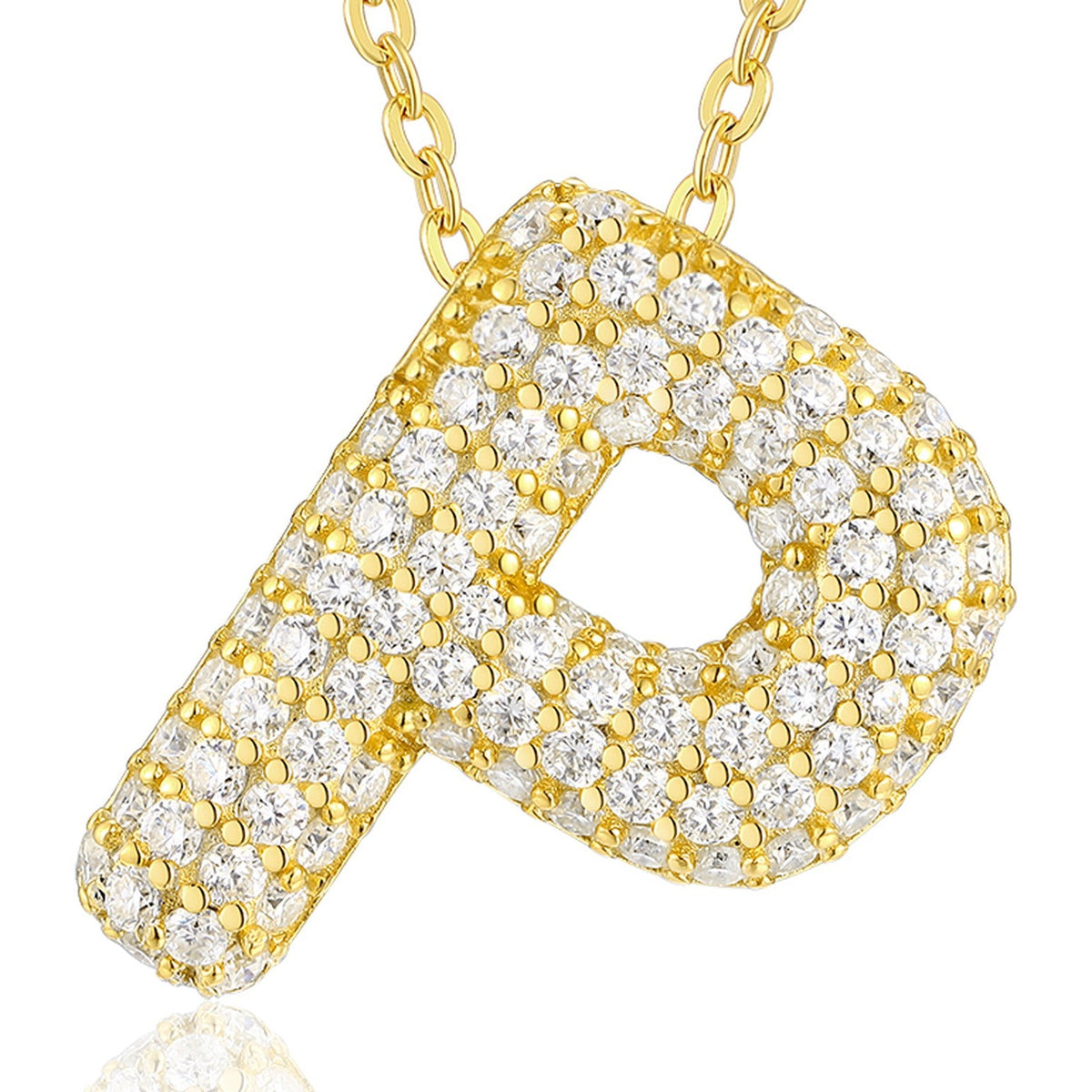 Initial P Moissanite Bubble Pendant Necklace in Gold-Tone Sterling Silver
