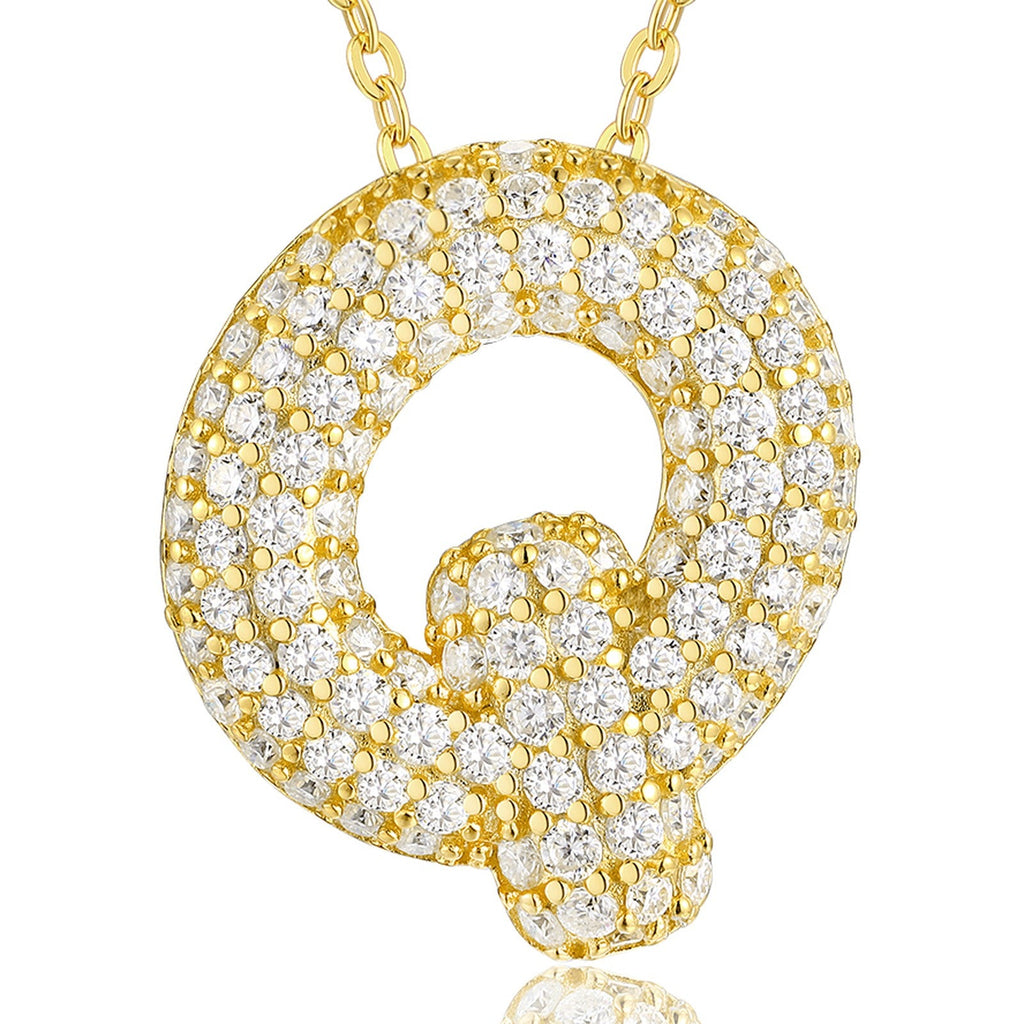 Initial Q Moissanite Bubble Pendant Necklace in Gold-Tone Sterling Silver