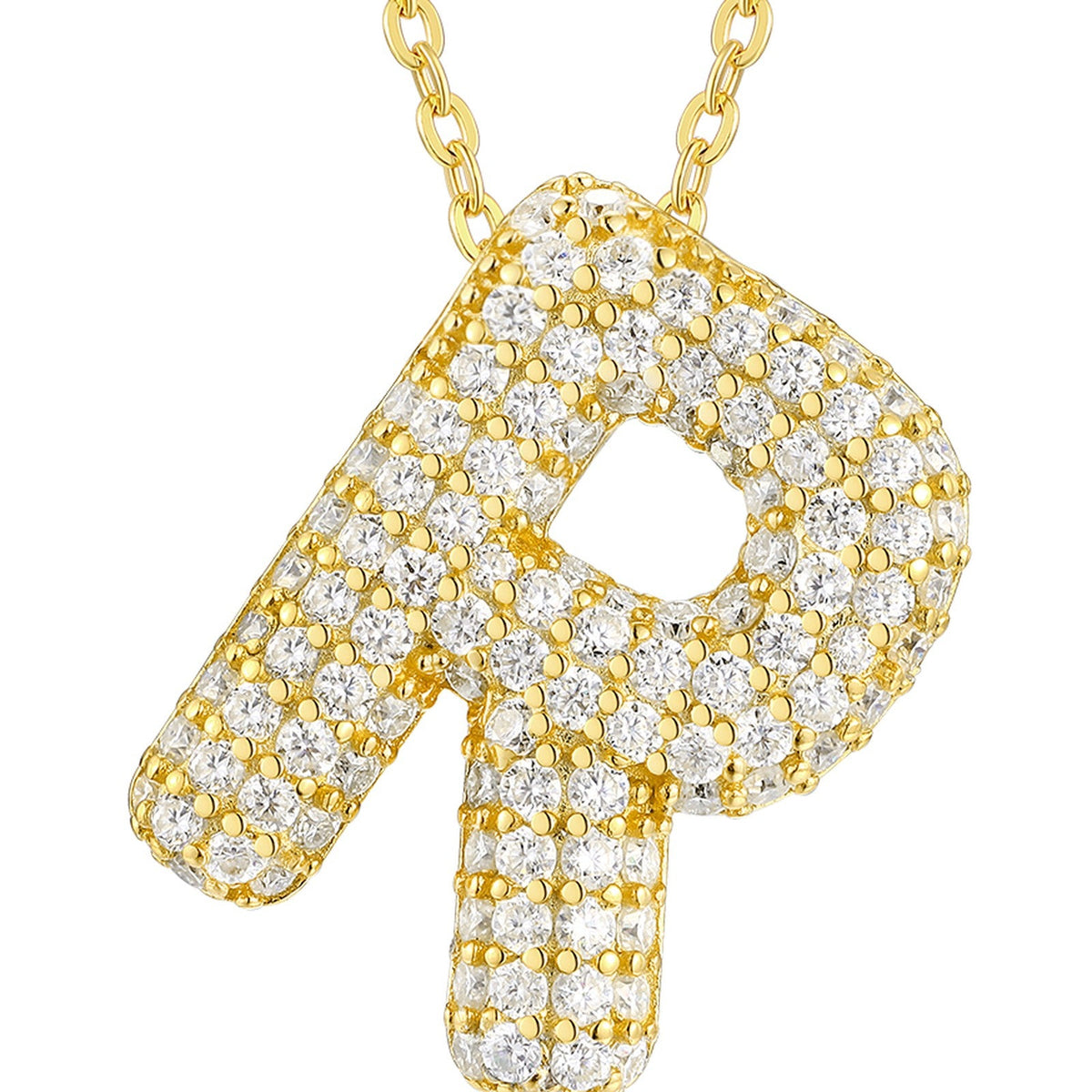 Initial R Moissanite Bubble Pendant Necklace in Gold-Tone Sterling Silver