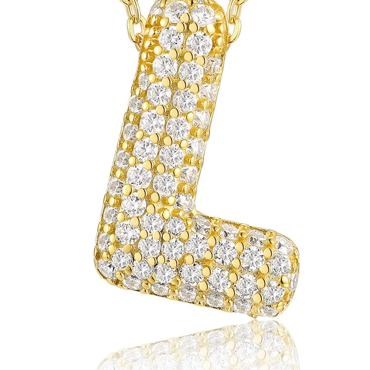 Initial L Moissanite Bubble Pendant Necklace in Gold-Tone Sterling Silver