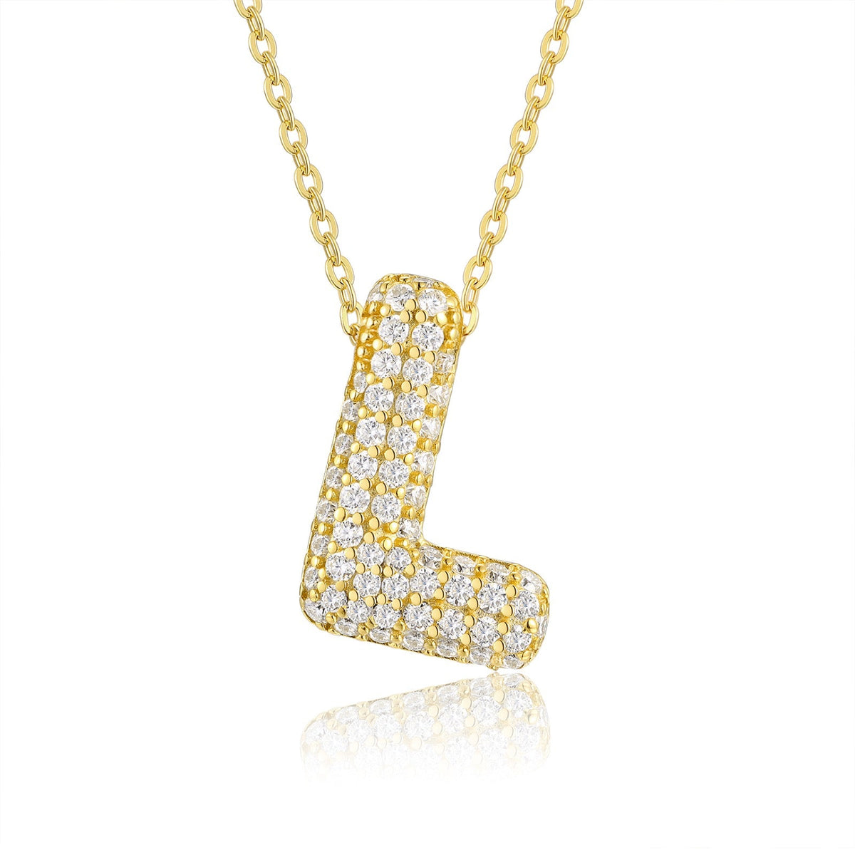 Initial L Moissanite Bubble Pendant Necklace in Gold-Tone Sterling Silver
