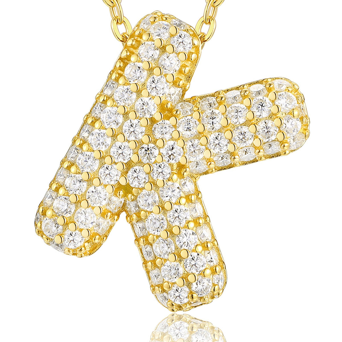 Initial K Moissanite Bubble Pendant Necklace in Gold-Tone Sterling Silver
