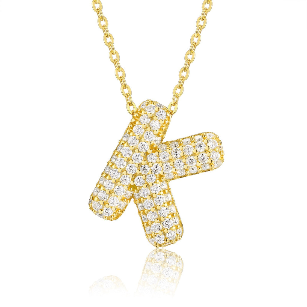 Initial K Moissanite Bubble Pendant Necklace in Gold-Tone Sterling Silver
