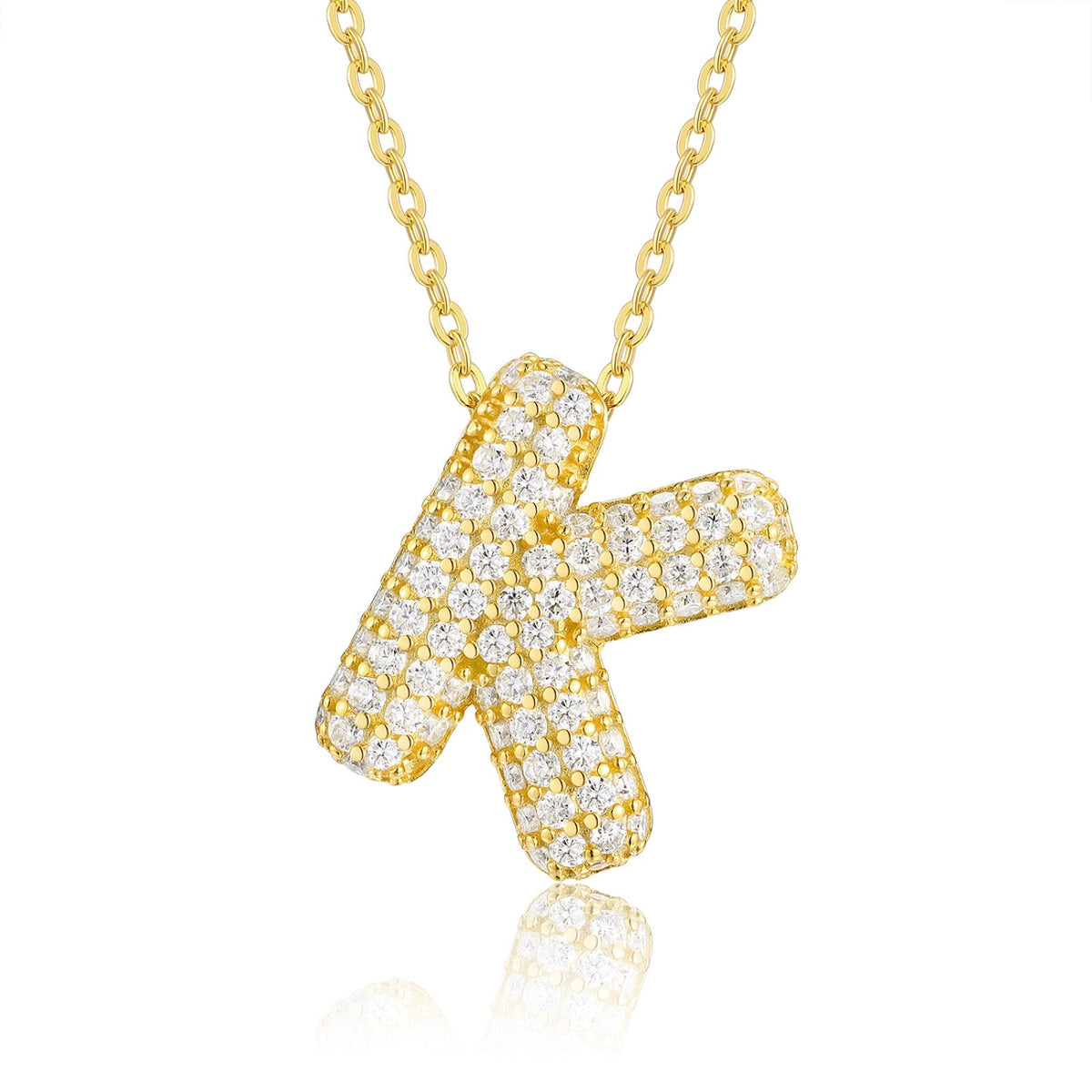 Initial K Moissanite Bubble Pendant Necklace in Gold-Tone Sterling Silver
