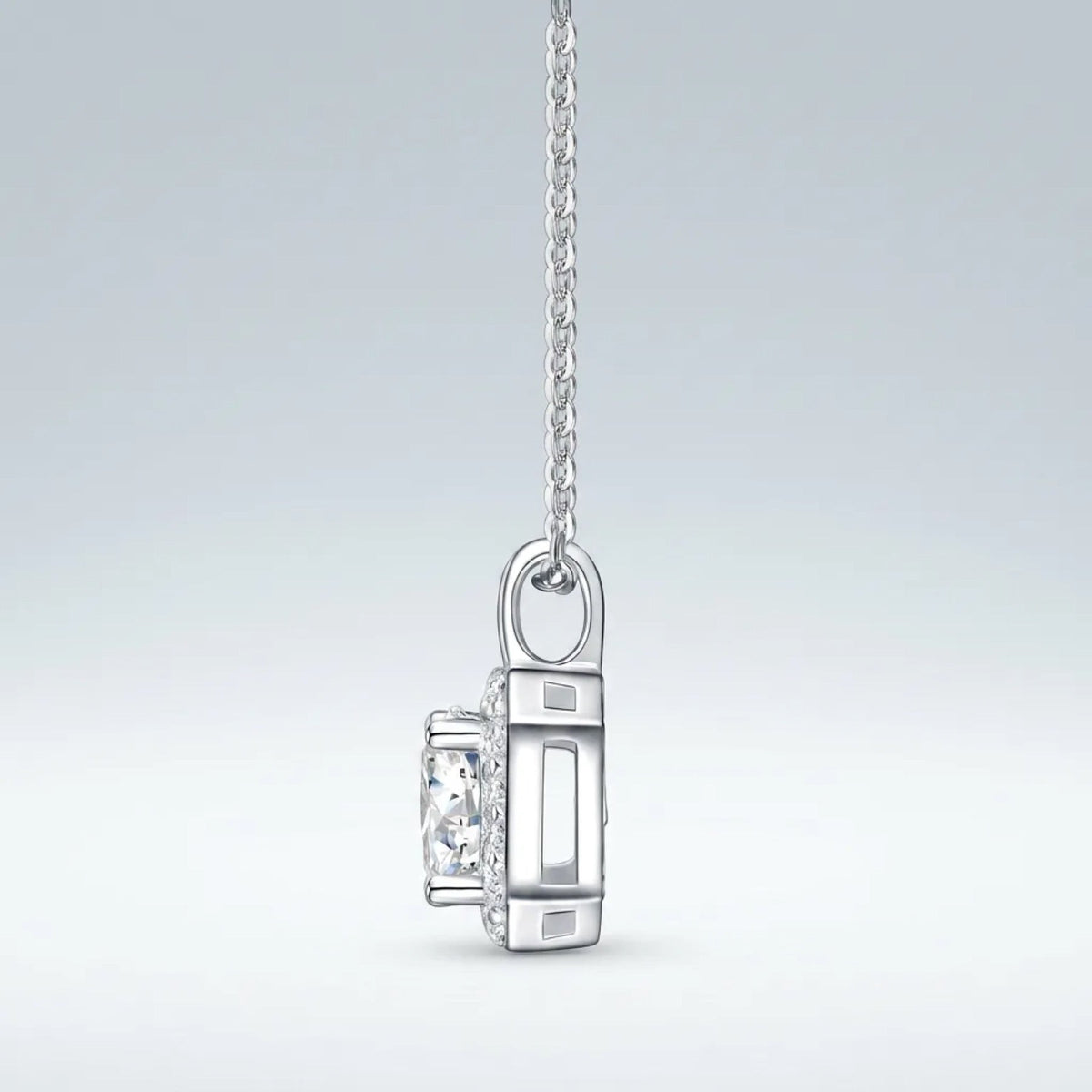 Solstice 1 Carat Moissanite Halo Pendant Necklace in Sterling Silver