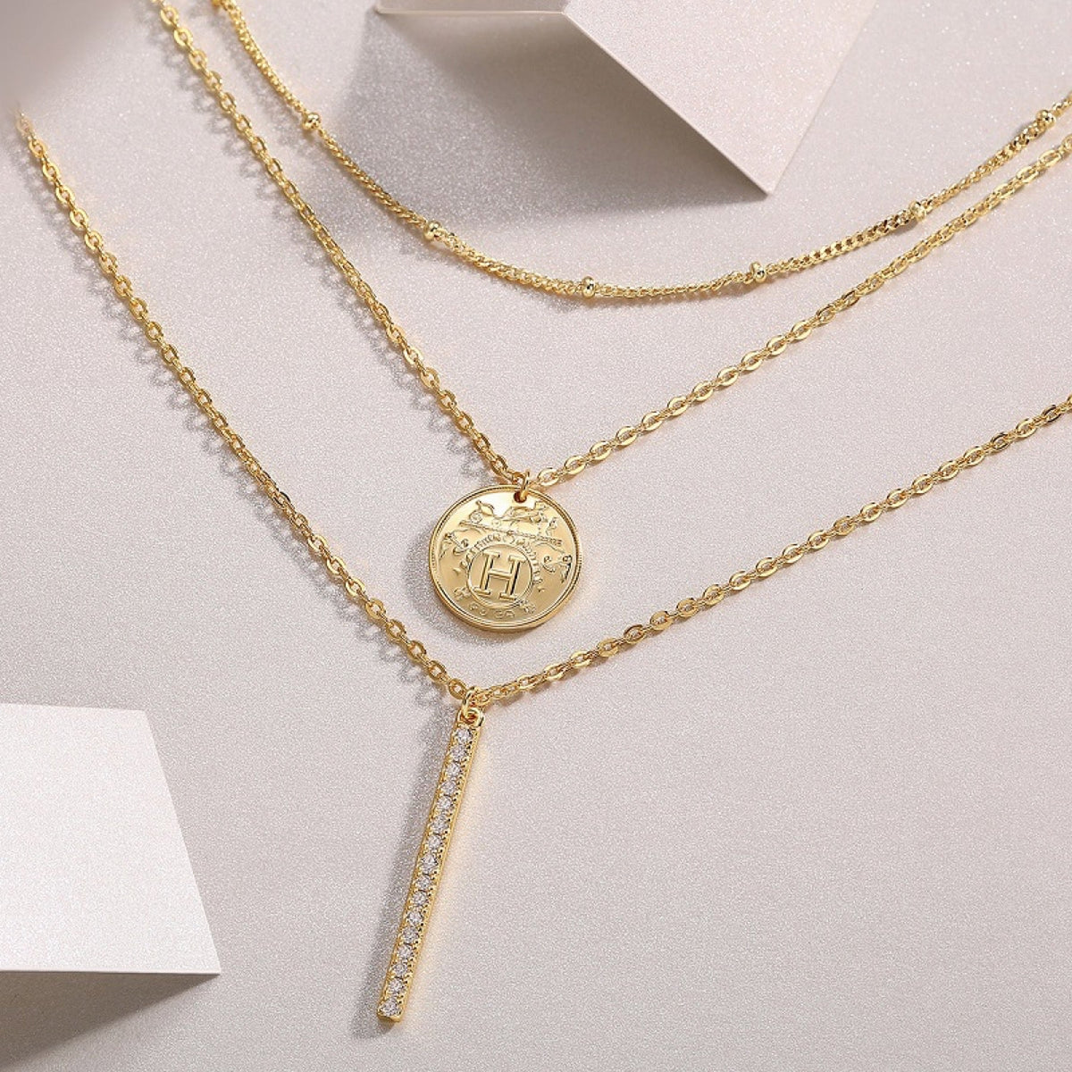 Ledger Moissanite Bar Pendant Necklace in Gold-Tone Sterling Silver