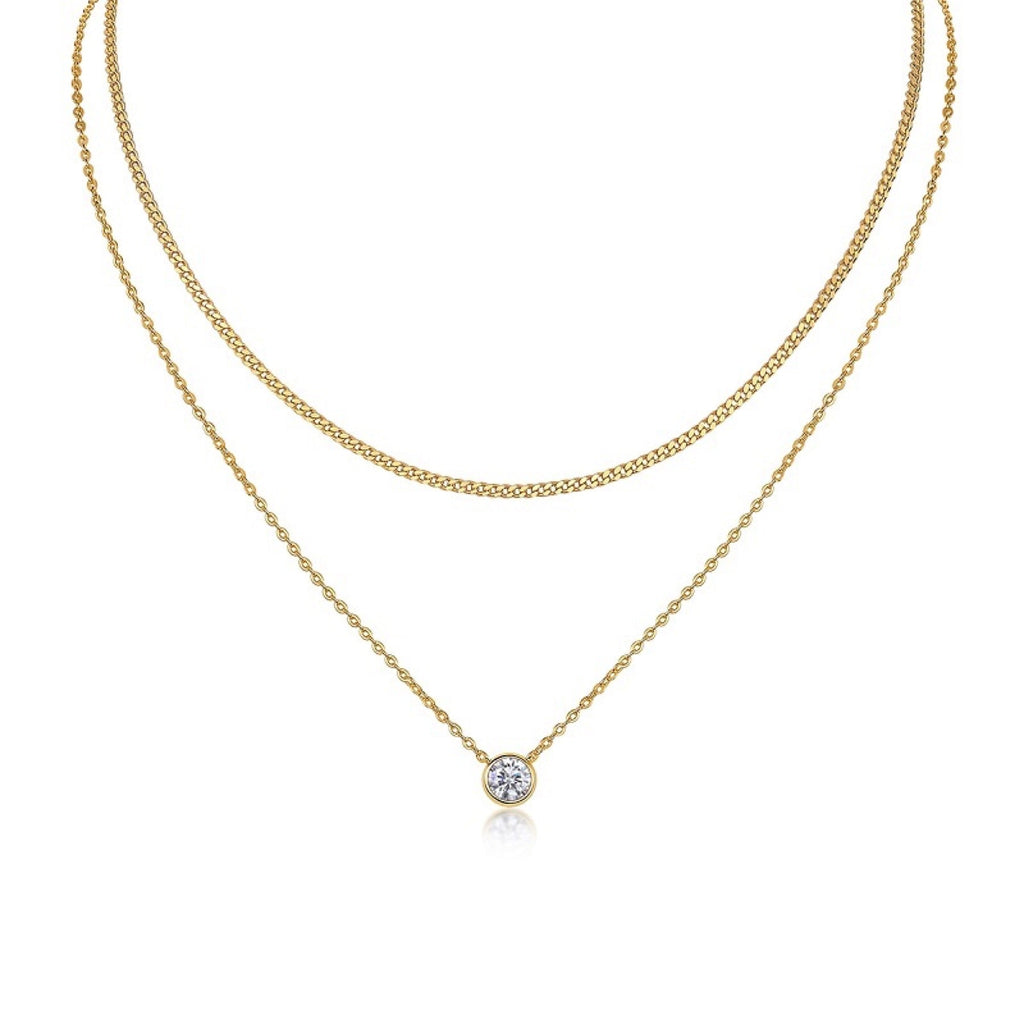 Ember 1 Carat Moissanite Layered Solitaire Necklace in Gold-Tone Sterling Silver