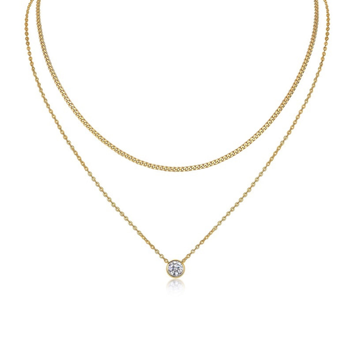 Ember 1 Carat Moissanite Layered Solitaire Necklace in Gold-Tone Sterling Silver