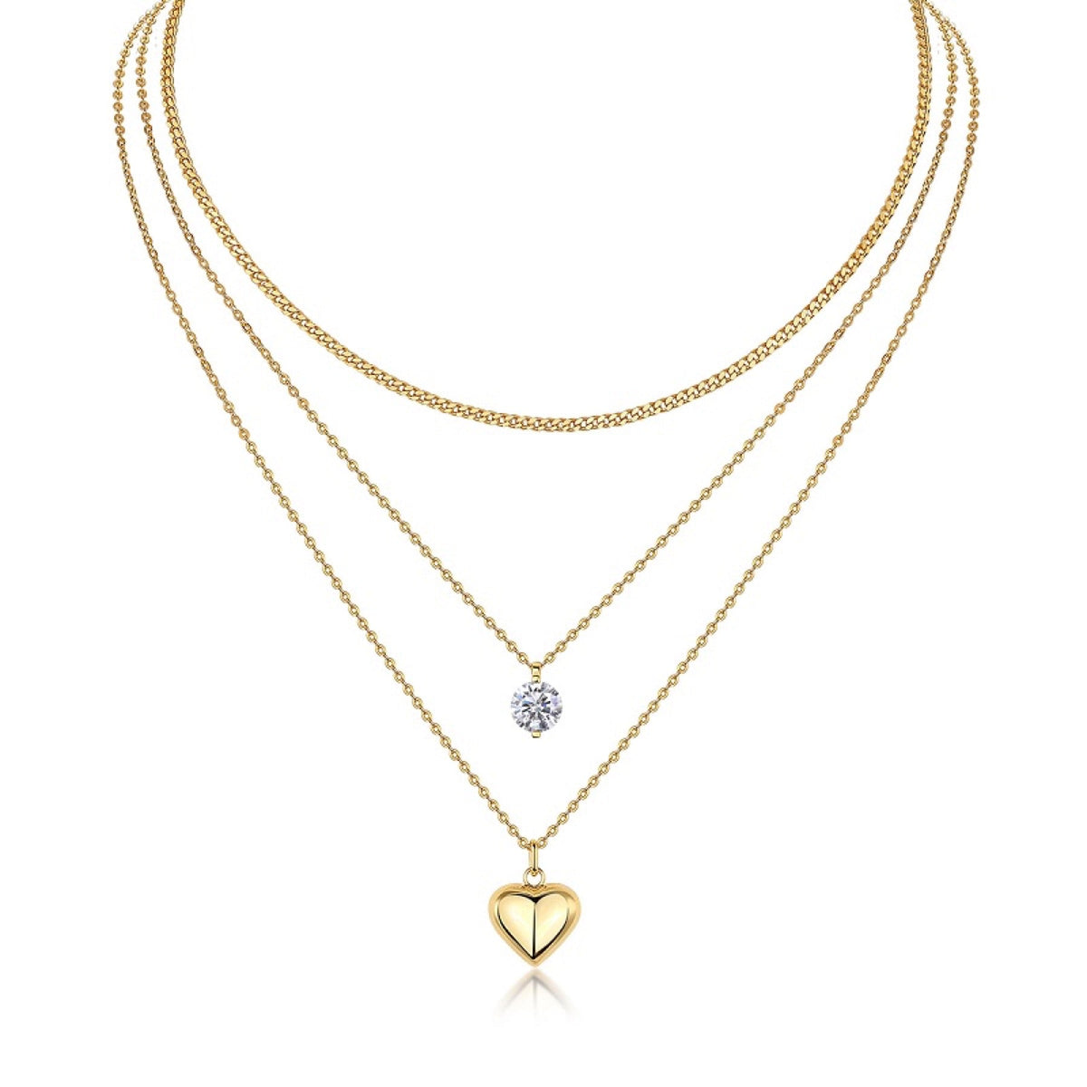 Amora 2 Carat Moissanite Layered Heart Necklace in Gold-Tone Sterling Silver