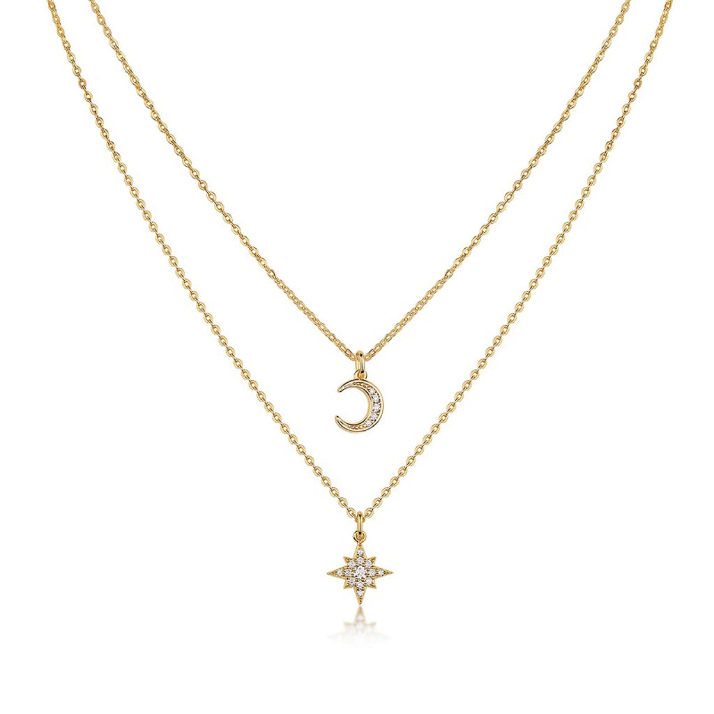 Nebula Moissanite Layered Celestial Necklace in Gold-Tone Sterling Silver