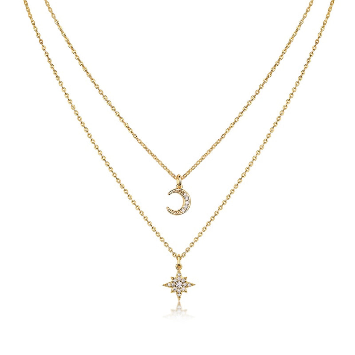 Nebula Moissanite Layered Celestial Necklace in Gold-Tone Sterling Silver