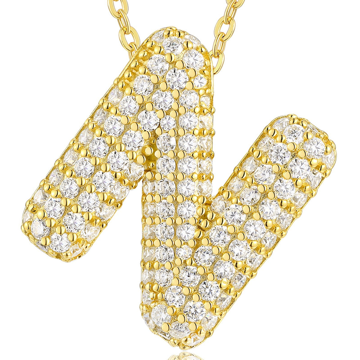 Initial N Moissanite Bubble Pendant Necklace in Gold-Tone Sterling Silver