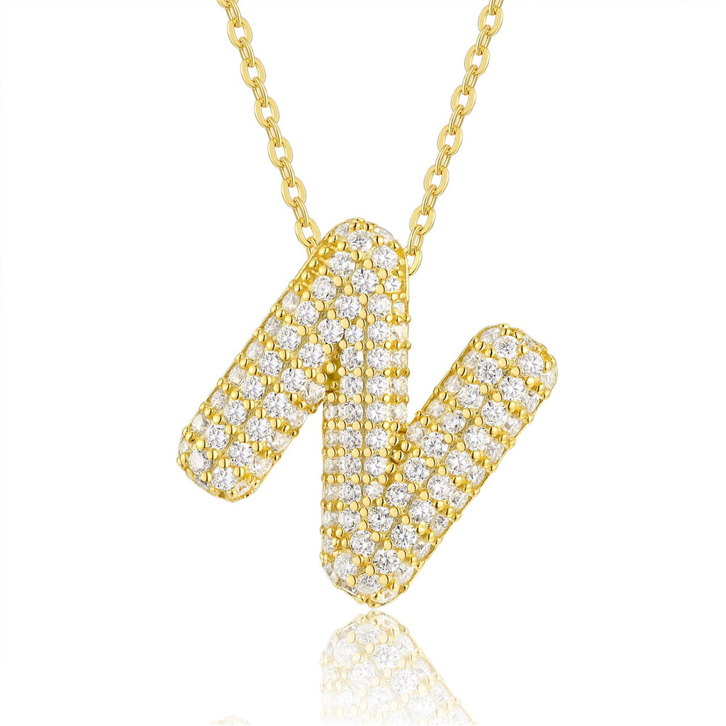 Initial N Moissanite Bubble Pendant Necklace in Gold-Tone Sterling Silver