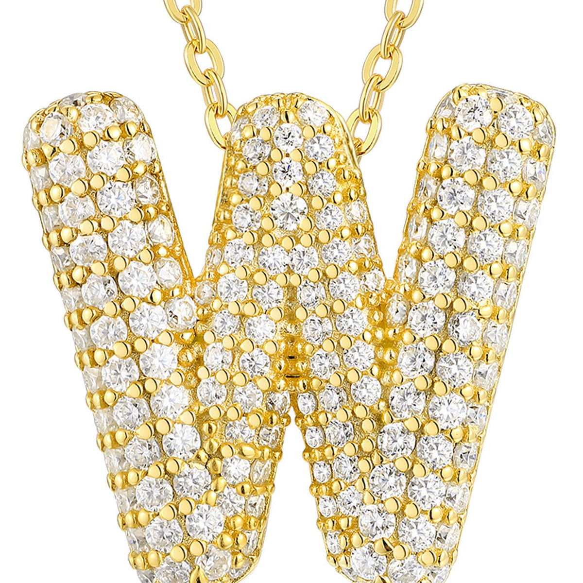 Initial W Moissanite Bubble Pendant Necklace in Gold-Tone Sterling Silver