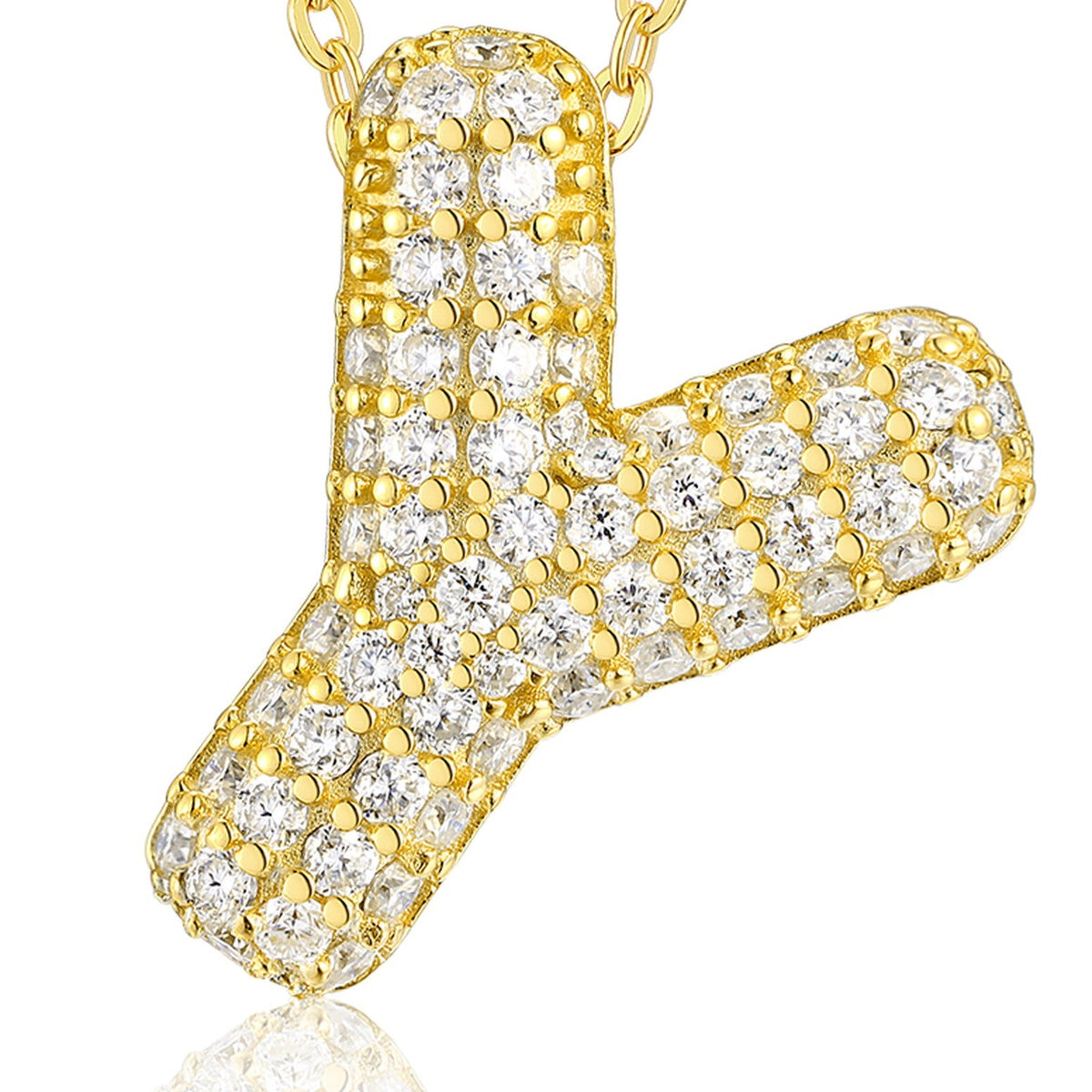 Initial Y Moissanite Bubble Pendant Necklace in Gold-Tone Sterling Silver