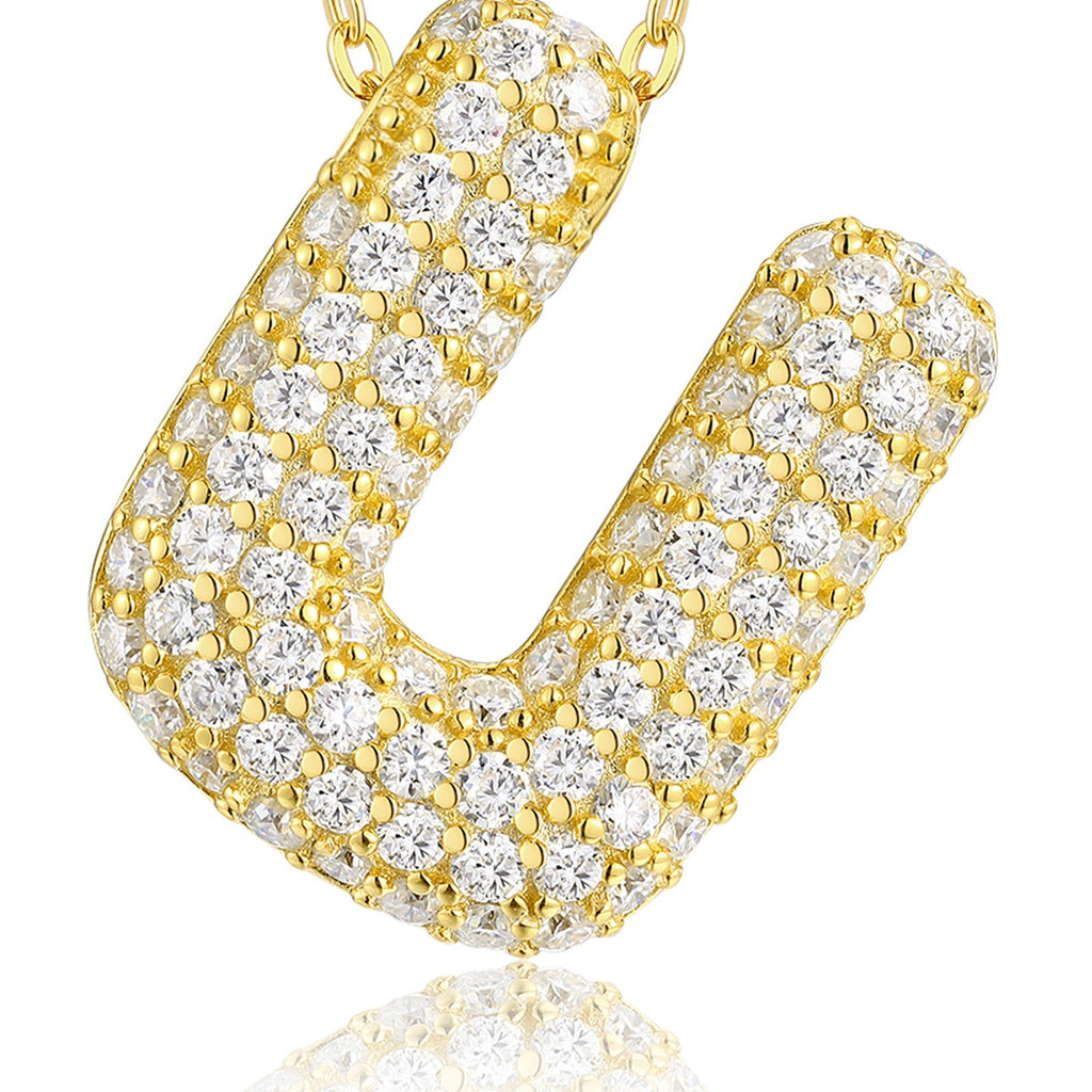 Initial U Moissanite Bubble Pendant Necklace in Gold-Tone Sterling Silver