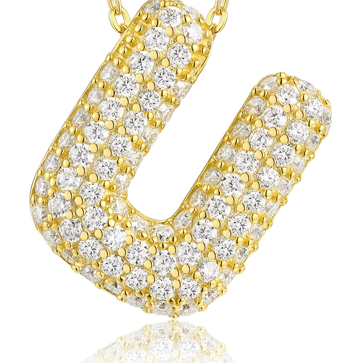 Initial U Moissanite Bubble Pendant Necklace in Gold-Tone Sterling Silver