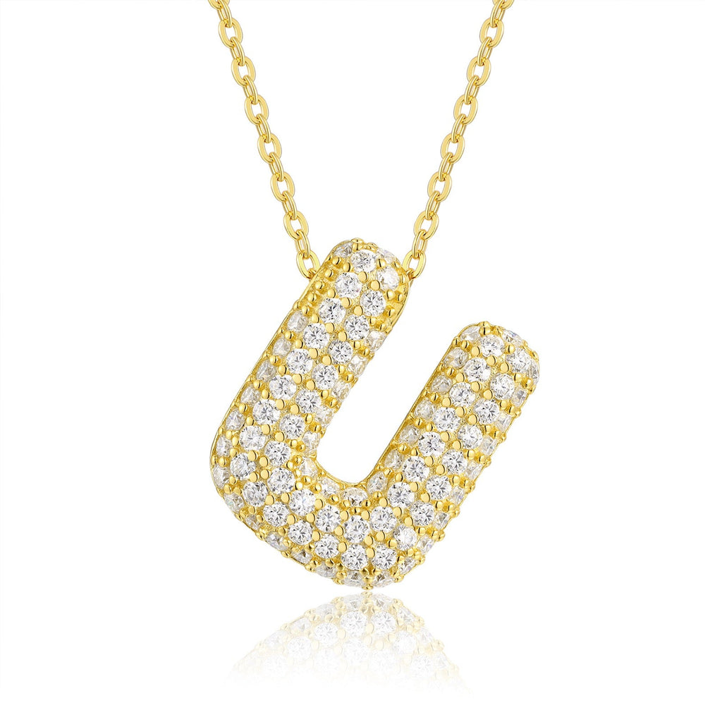 Initial U Moissanite Bubble Pendant Necklace in Gold-Tone Sterling Silver