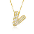 Initial V Moissanite Bubble Pendant Necklace in Gold-Tone Sterling Silver