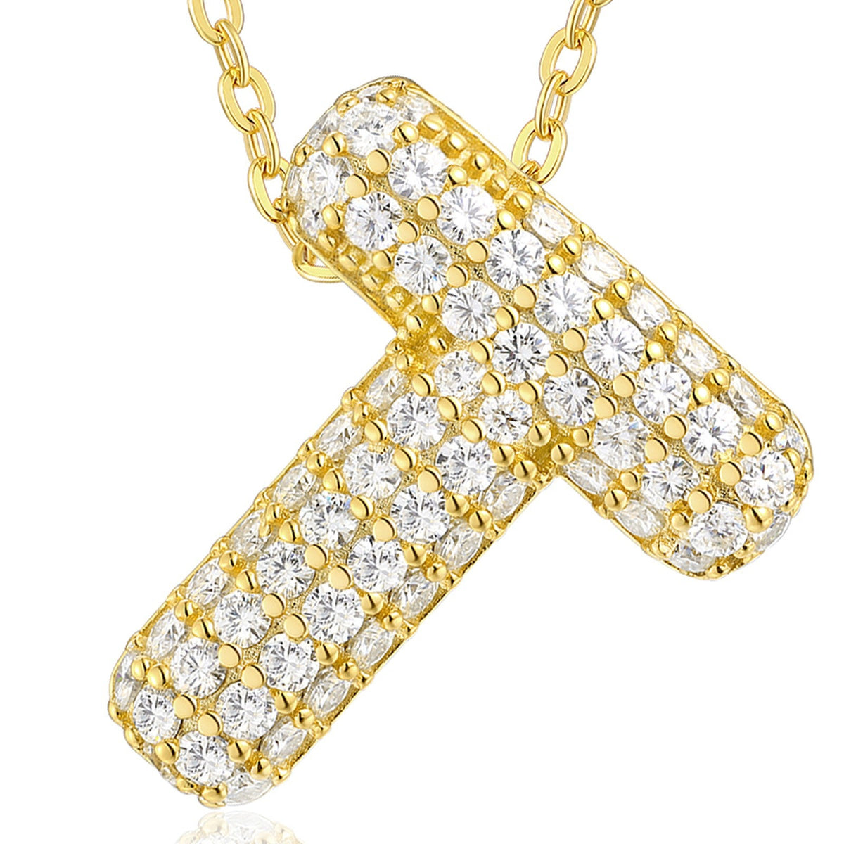 Initial T Moissanite Bubble Pendant Necklace in Gold-Tone Sterling Silver