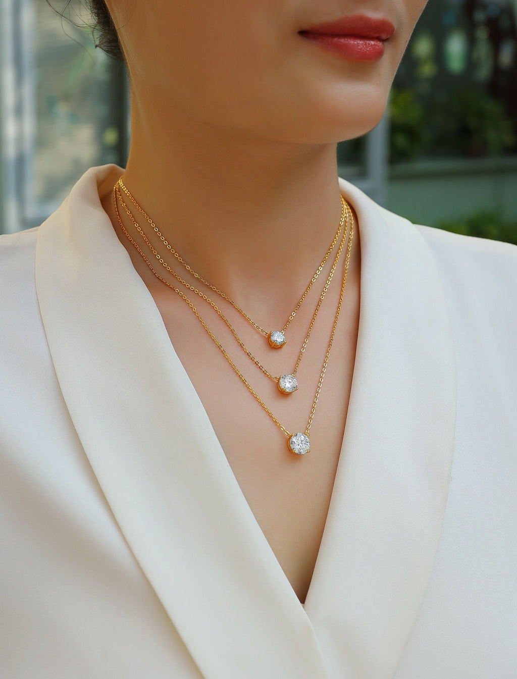Frost Moissanite Layered Necklace in Gold-Tone Sterling Silver