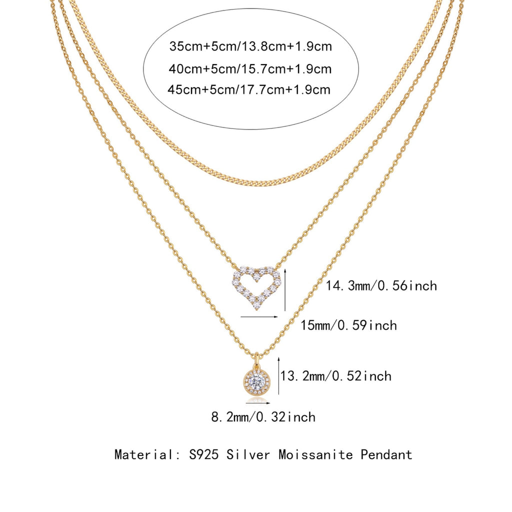 Harmony Moissanite Layered Heart Necklace in Gold-Tone Sterling Silver